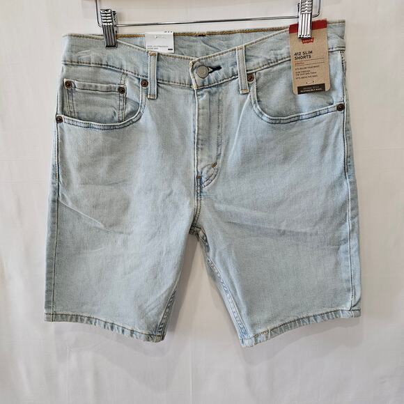 Levi's 412 Slim Denim Shorts Stone Washed Blue Size 31 - Picture 1 of 9